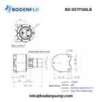 BD-05TFG6LB micro gear pump dimension and wiring drawing with G1/8 ports, 24V DC supply, 0-5V speed control, and feedback signal