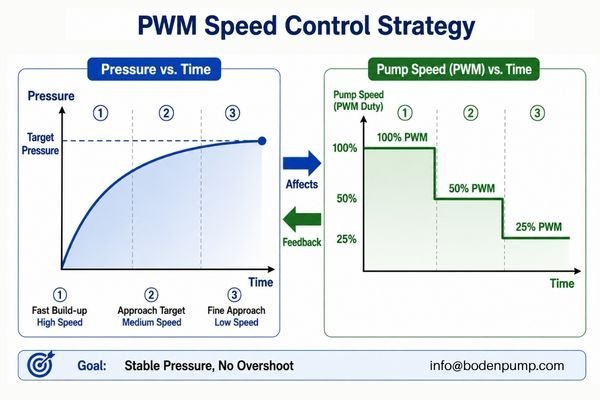 A graph showing a multi-stage pump speed profile controlled by PWM