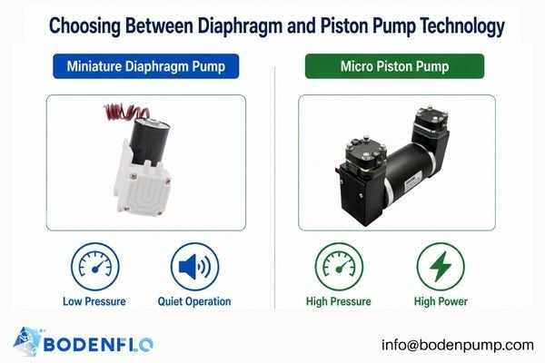 A side-by-side comparison of a miniature diaphragm pump and a micro piston pump