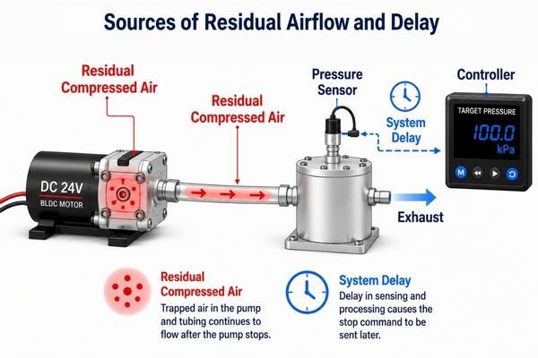 A diagram showing a pneumatic system with pump, tubing, sensor, and chamber