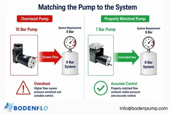 A diagram comparing a 10 bar pump and a 6 bar pump for a 6 bar system