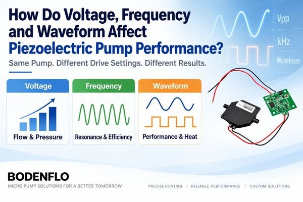 Piezoelectric pump performance affected by drive voltage, frequency, and waveform settings