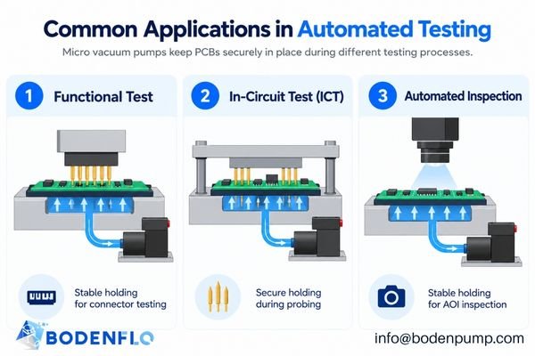 An infographic showing different test scenarios: a functional test fixture, an ICT 