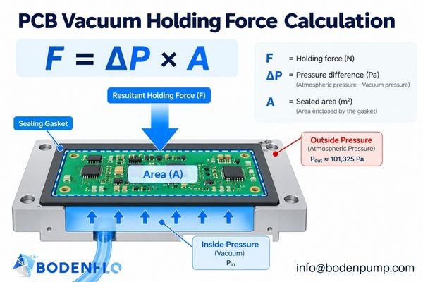 An engineering diagram illustrating the F = ΔP × A formula with callouts for pressure difference, sealed area, and resultant force vectors.