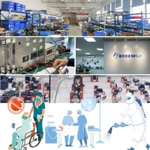 BODENFLO Micro Pump Factory and Medical Applications BODENFLO factory workshop, production lines, and micro diaphragm pump applications in medical and laboratory devices.